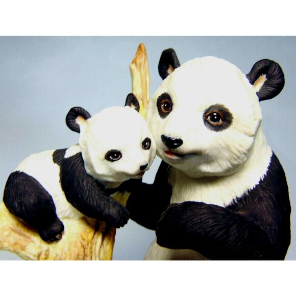 LENOX 1993 Porcelain Giant MOTHER PANDA BEAR & BABY CUB Tree FIGURINE Bears - Picture 2 of 8
